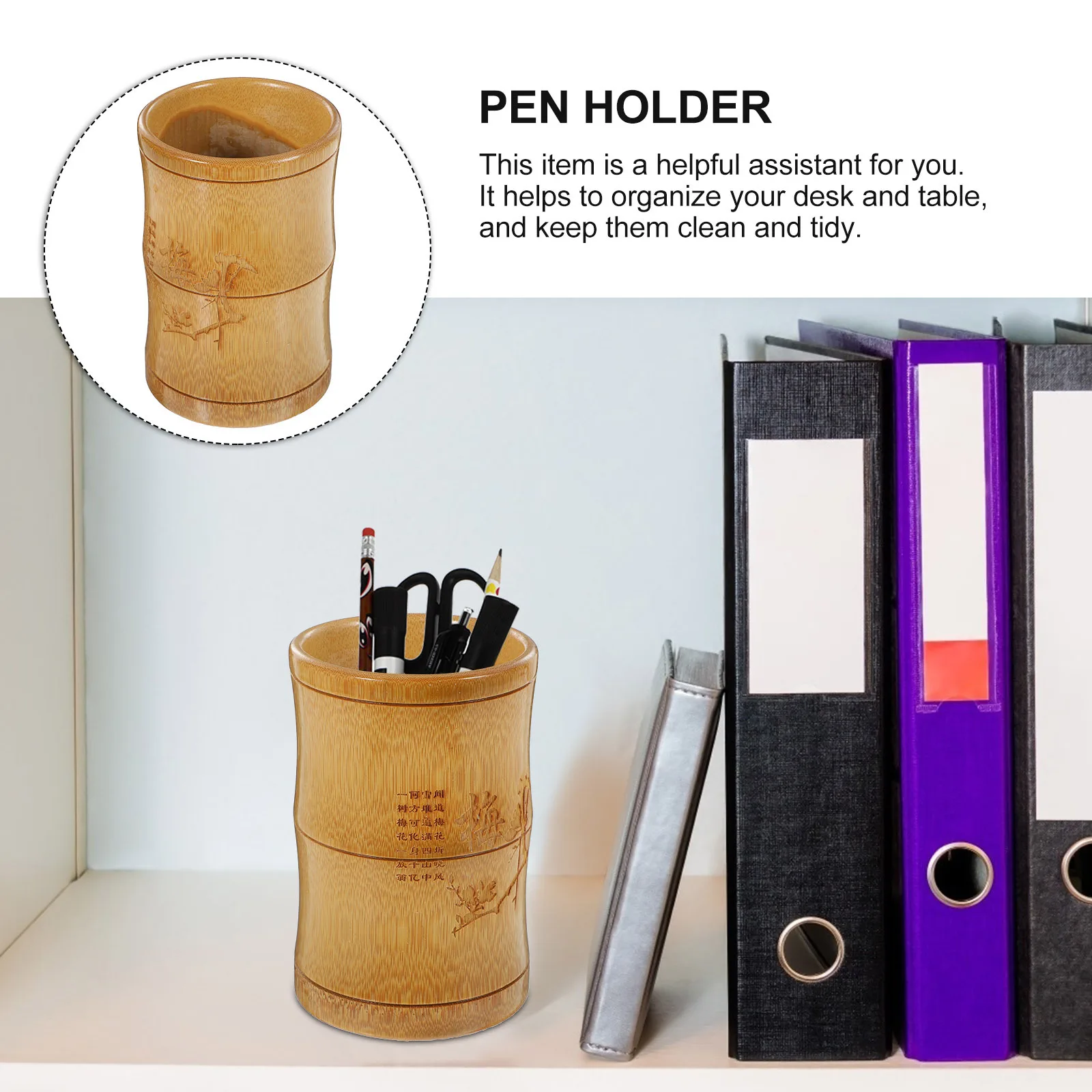 

Chinese Style Bamboo Pen Holder Large Capacity Desk Organizer for Pens Brushes Makeup Tools Smooth Finish Safe Edges
