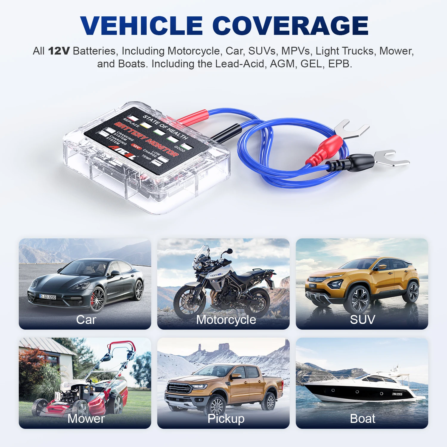 ANCEL BM200 PRO 12V LED Car Battery Tester Monitor Head-Up Display Battery Health Analyzer SOH SOC Charging Tester Tools
