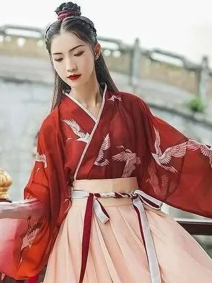 Hanfu Chinese Style Women Chinese Traditional Stage Dance Dress Female Fairy Cosplay Costume Hanfu Red Halloween Clothing