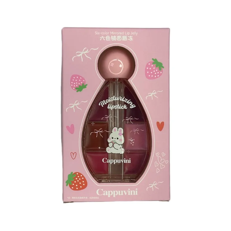 Sechs Farben Wasser Licht Lip Spiegel Gelee Lippenstift Palette für Frauen Glanz Feuchtigkeitsspendende Feste Lip Gloss Schönheit Lippenstift Make-Up