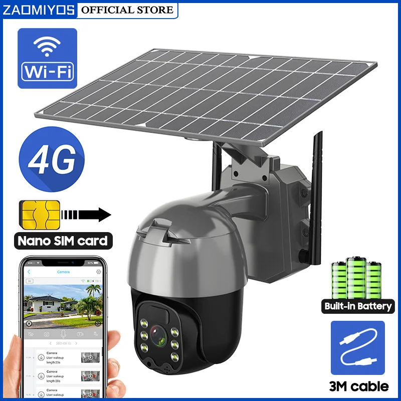 360 mini 4G/WIFI Intelligent 6W Solar Energy Alert PTZ Camera 3MP Surveillance APP control With SIM Card Slot smart home Monitor