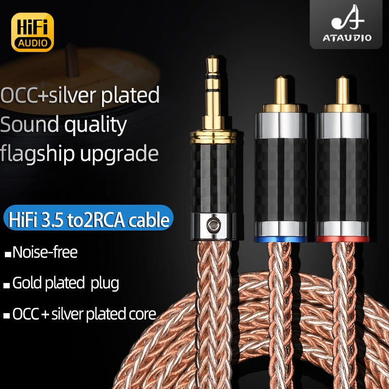HIFI 3.5mm to 2 RCA Audio Cable OCC and Silver Plated Stereo Cable AUX RCA Jack 3.5 Y Splitter for iPhone MP3 DVD Amplifier