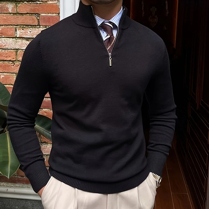 Spring Autumn Men's Sweater Quarter Zip Up Slim Fit Jumpers Business Polo Shirt Knit Half Turtleneck Pullover Sweater Knitwear