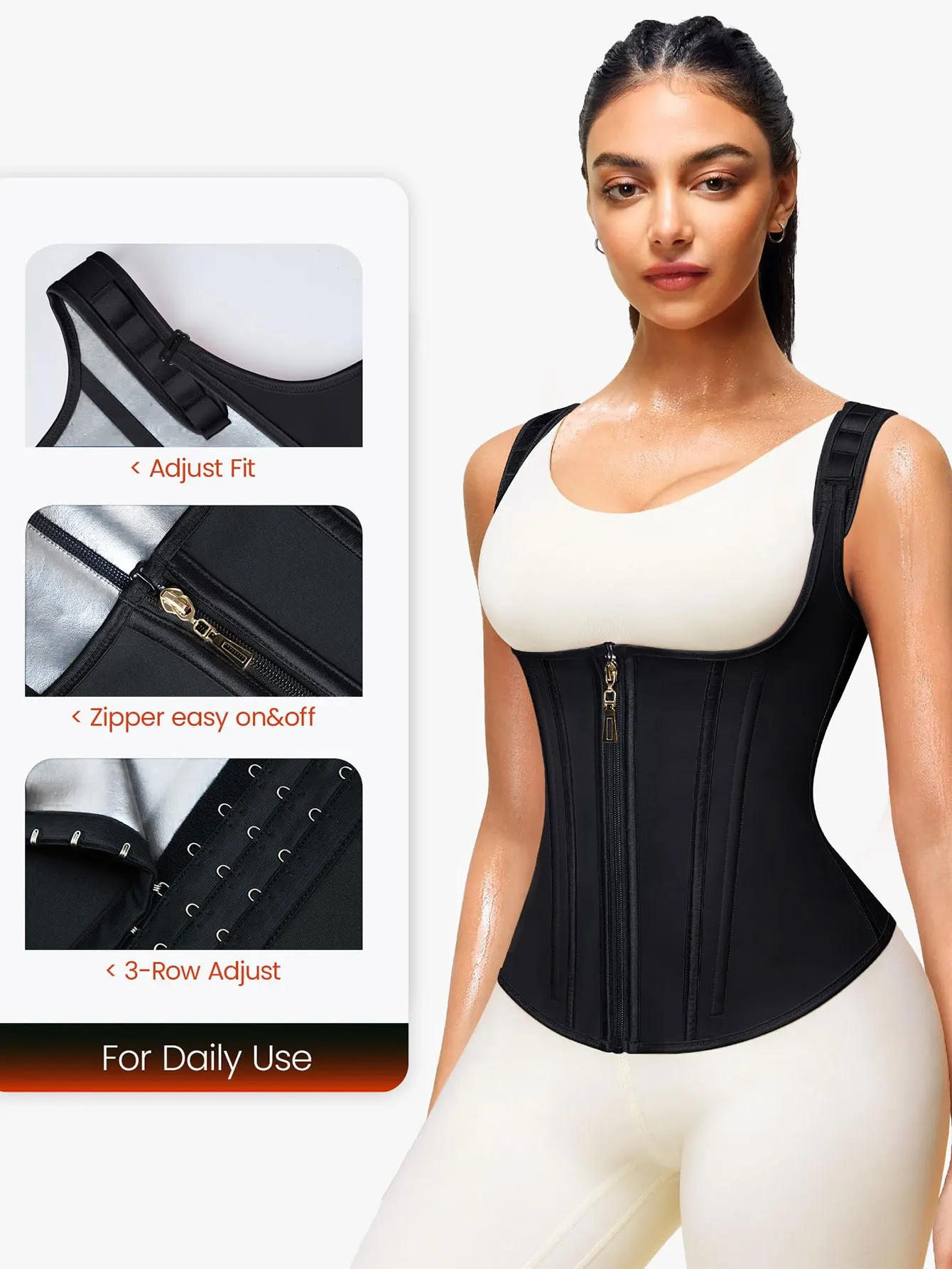Colombian sauna corset women's vest top double compression waist training corset adjustable zipper and hook eye