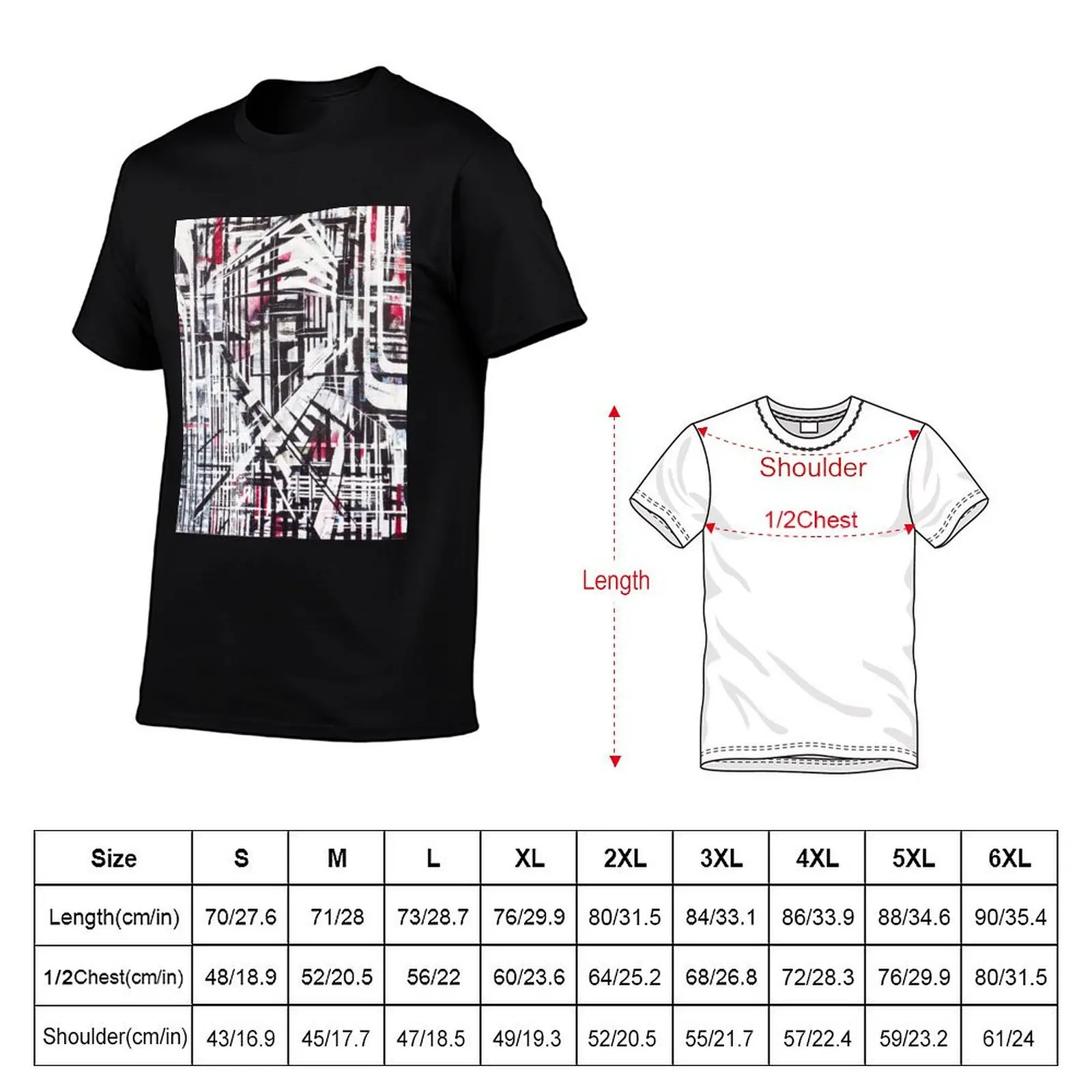 Lines Black and Red T-Shirt plus size tops oversizeds cotton graphic tees summer tops men clothings