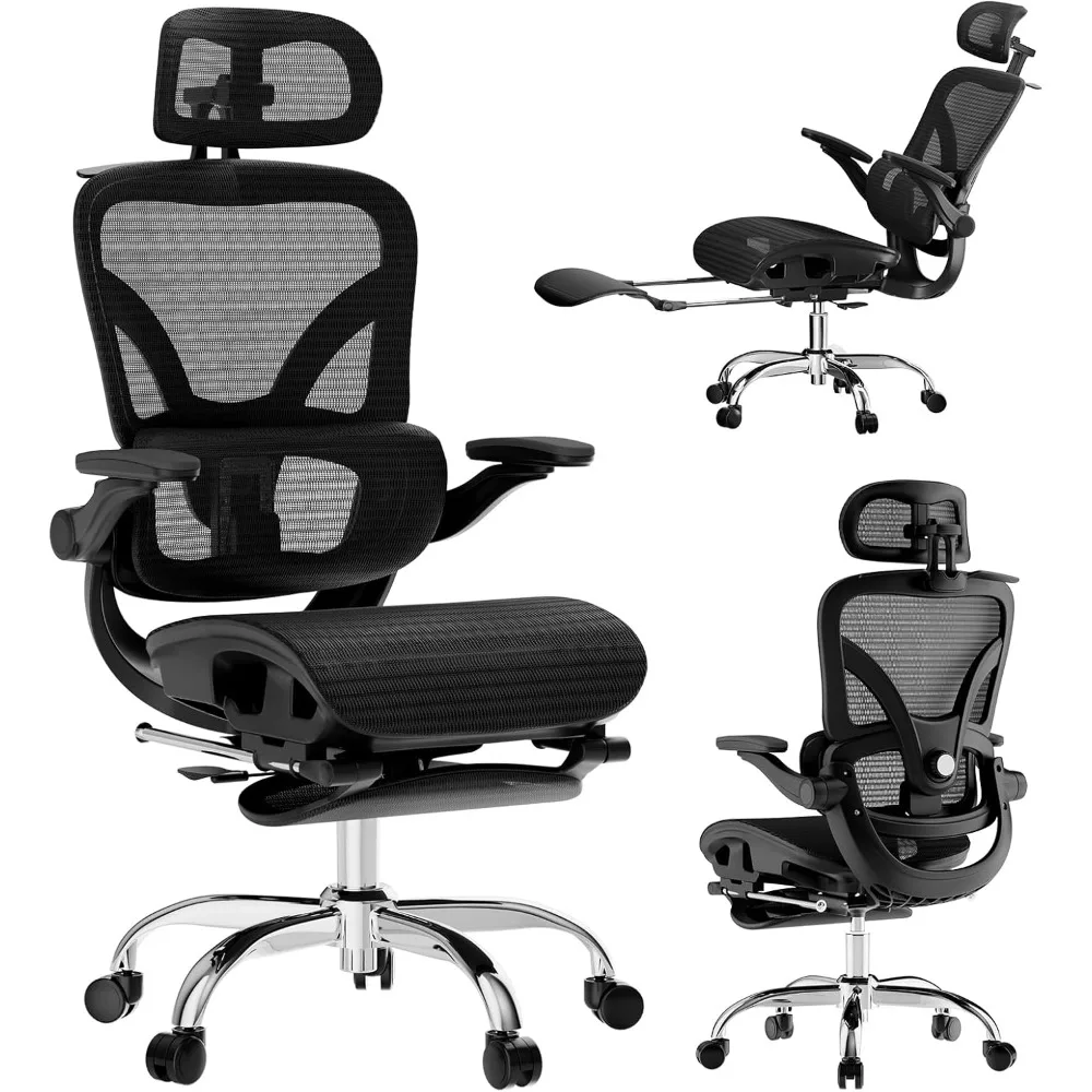 

Ergonomic Mesh Office Chair, with Adjustable Lumbar Support, 3D Headrest, Flip-up Arms, Big and Tall Reclining Gaming Chairs