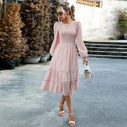 Women's Long Sleeve Maxi Dress, Casual Party Clothing, Elegant Monochromatic Dresses, Temperament, Autumn, 2022