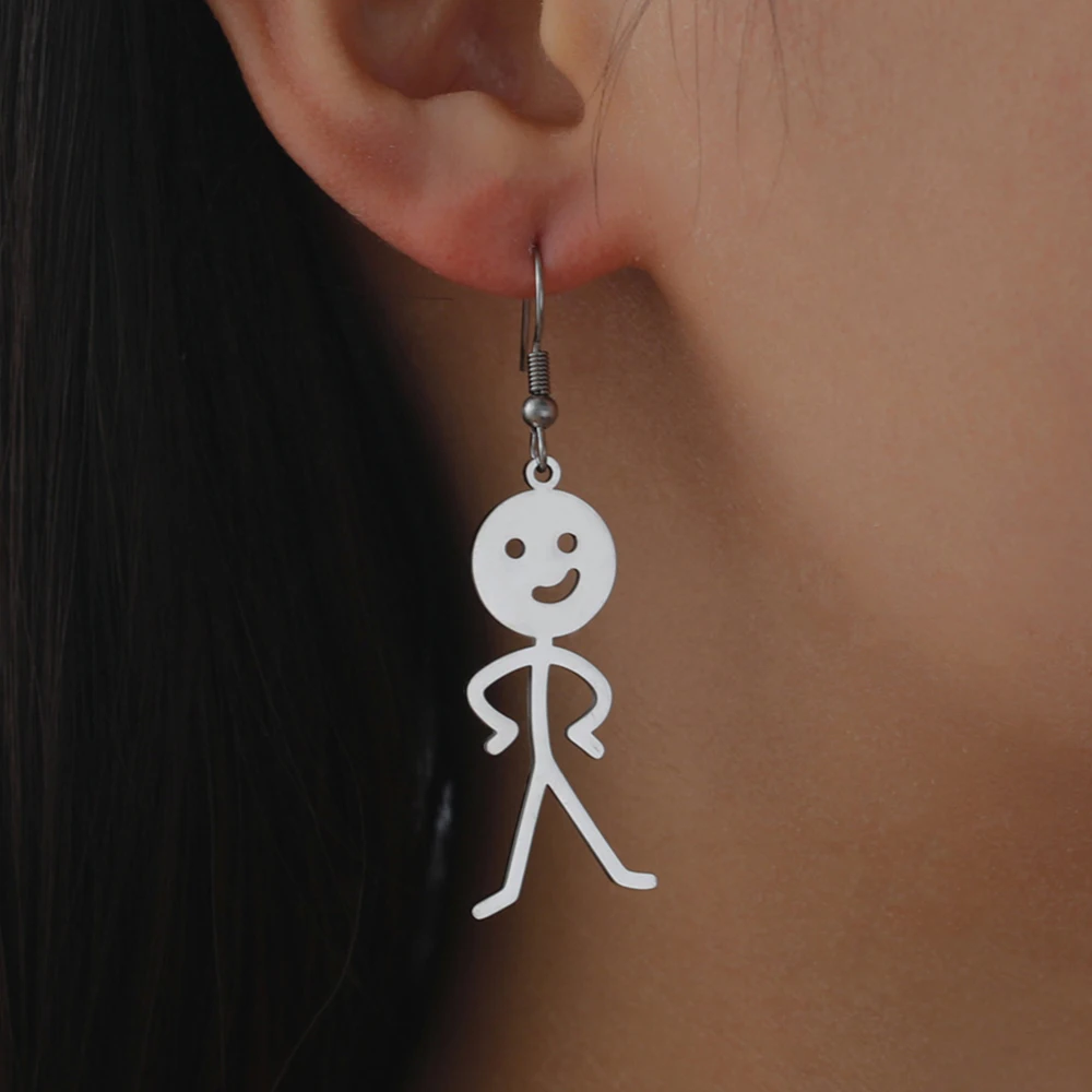 My Shape Śmieszne kolczyki Stickman na środkowym palcu dla kobiet ze stali nierdzewnej Fuxk ty Doodle moda Hip Hop biżuteria prezenty dla kobiet