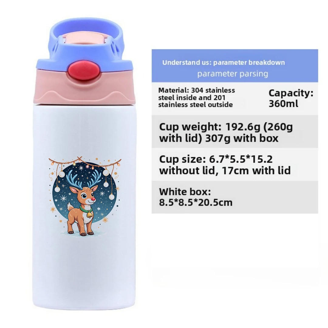 304 كوب حراري من الفولاذ المقاوم للصدأ كارتون سانتا كلوز للأطفال كوب بقشة مانع للتسرب محمول لطيف للأطفال كوب ماء عيد الميلاد ز