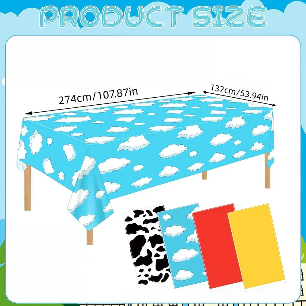 Tablecloths Color Plastic Tablecloth Sky Tablecloth Waterproof Rectangle Cow Pattern Printed Table Cover Cow Birthday Decoration