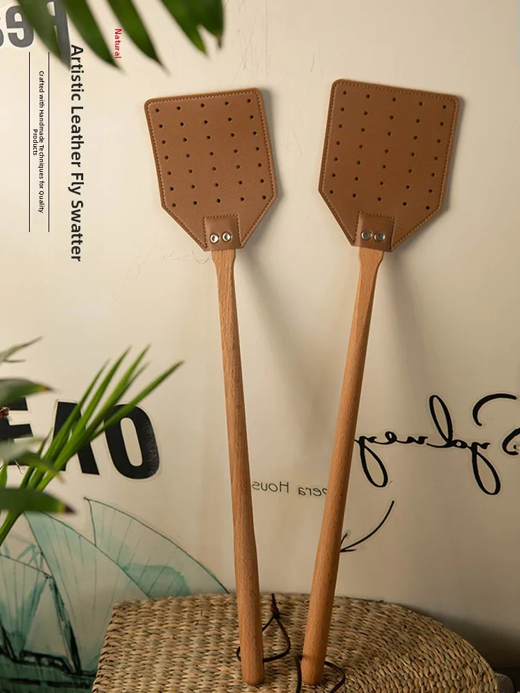 

Декоративная мухобойка в китайском стиле с деревянной ручкой и кожаным корпусом, креативный подарок