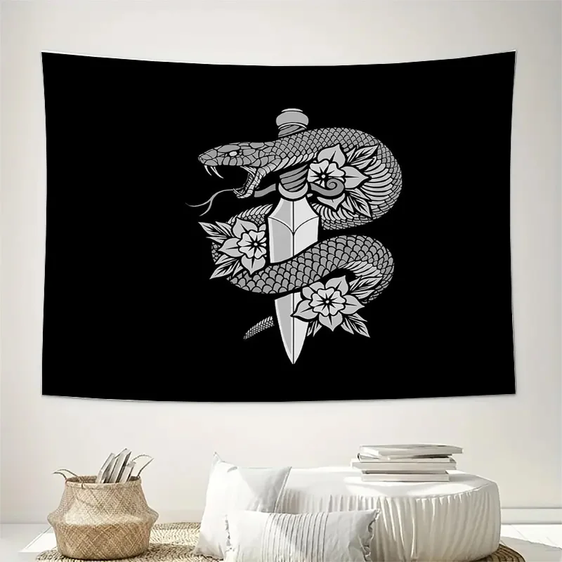Floral Snake Tapestry Gothic Wall Decor Botanical Wall Hanging Dark Academia Aesthetic Serpent Art Mystical Home Decor Witchy Vi