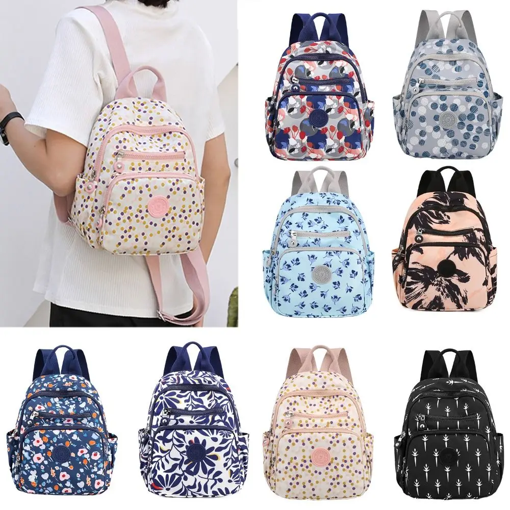 Floral Backpack Outdoor Nylon Printed Schoolbag Light Waterproof Bookbag Women