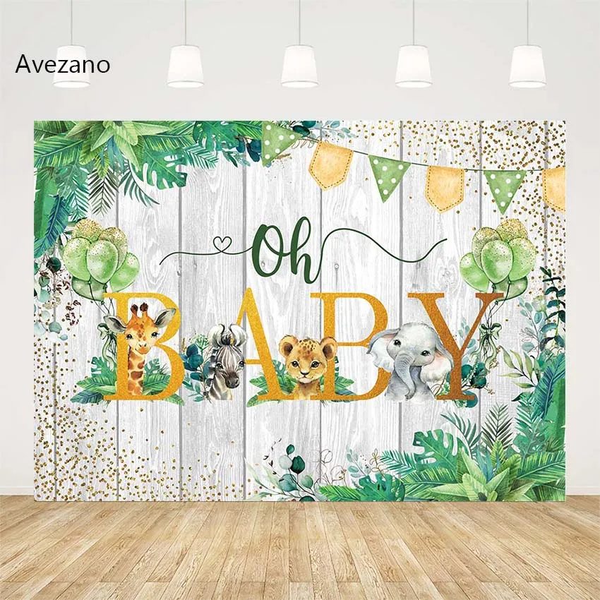 

Avezano Photography Background Wild Animals Jungle Safari Baby Shower Backdrop Wooden Board Decorations Photo Studio Photobooth