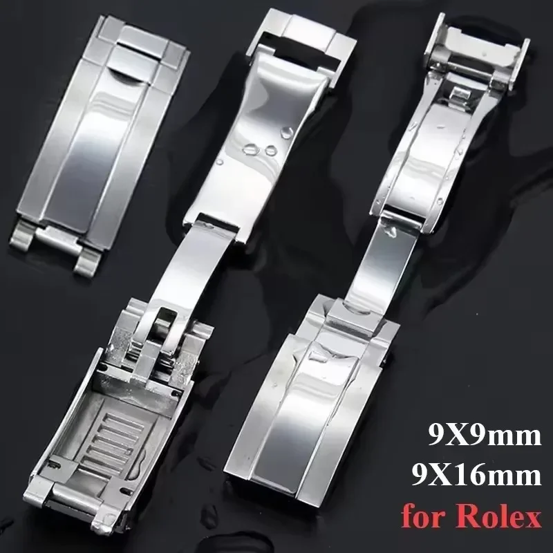 904 Stainless Steel 9mmX9mm Watchband Clasp for Rolex DAYTONA SUBMARINER GMT Date-just Yacht-Master Quick Adjust Buckle Silver