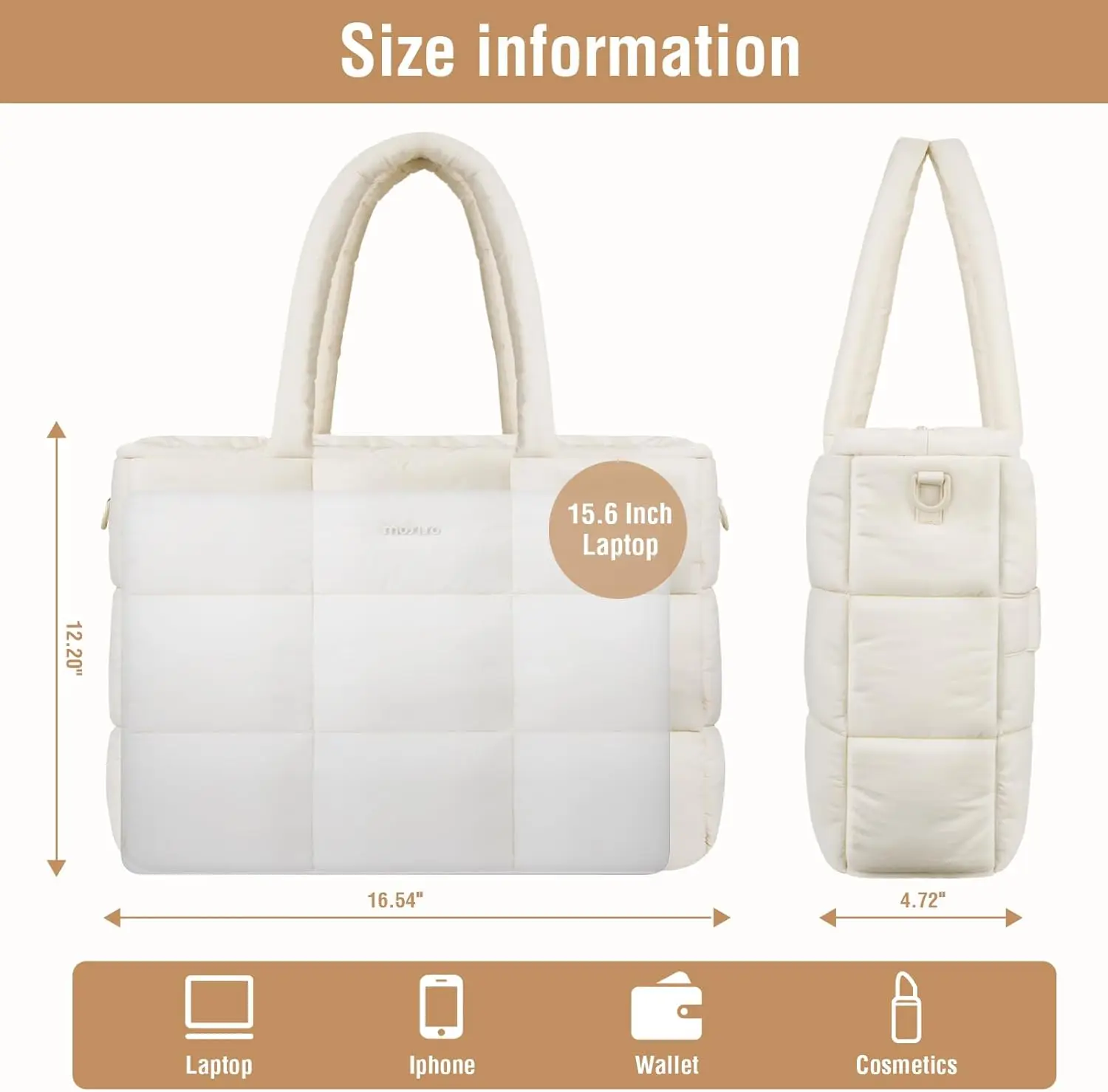 Puffy Laptop Tote Bag for Women 15 15.6 16 inch Lightweight Notebook Shoulder Handbag Briefcase for Travel Work Gym Office