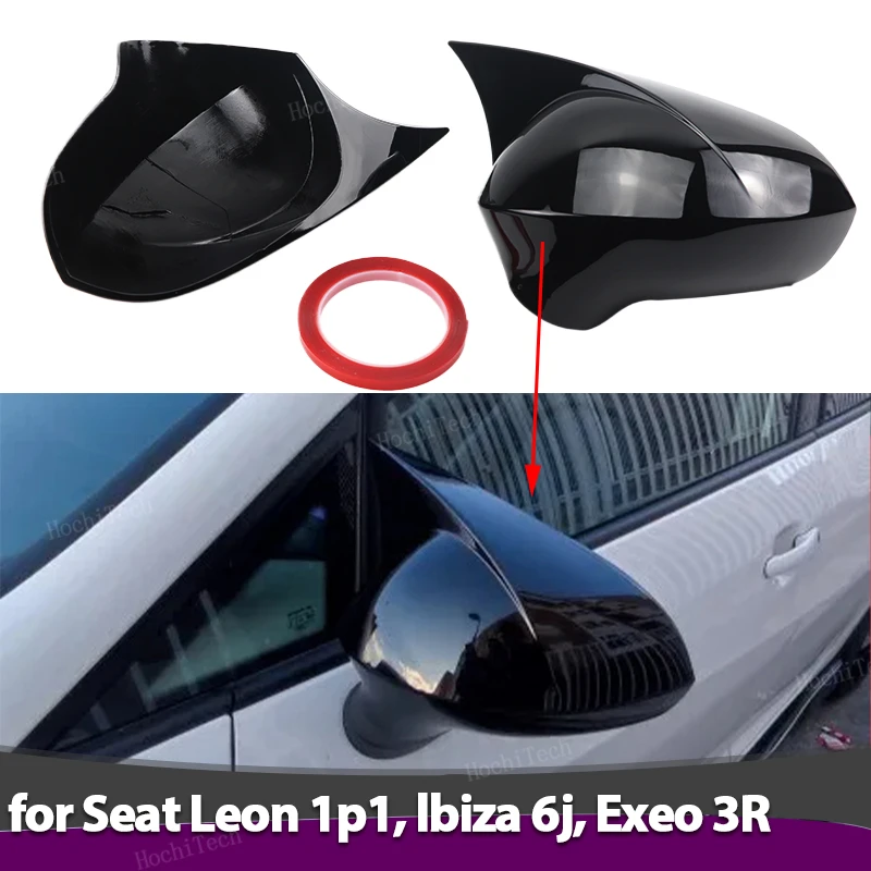 Glossy Black sticker Rearview Side Mirror Covers Cap For Seat Leon MK2 1P Ibiza MK4 6J 2008-2017 add-on Mirror Case Cover