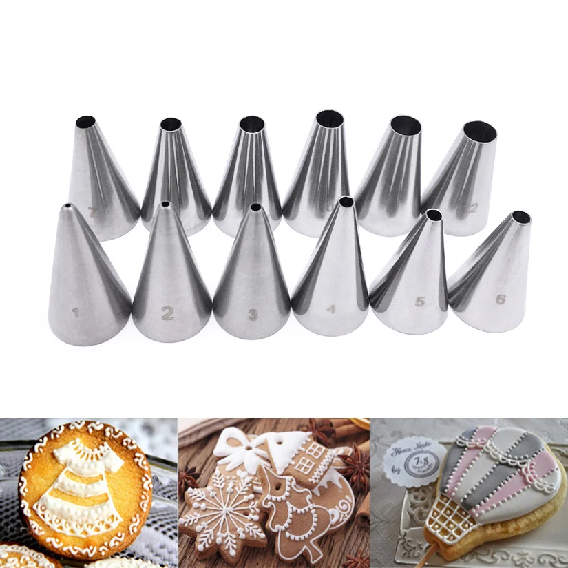 Lot de 5 grandes douilles à douille rondes professionnelles en acier inoxydable pour cupcakes, pâtisseries, crème, fondant, macaron, gâteau (argenté