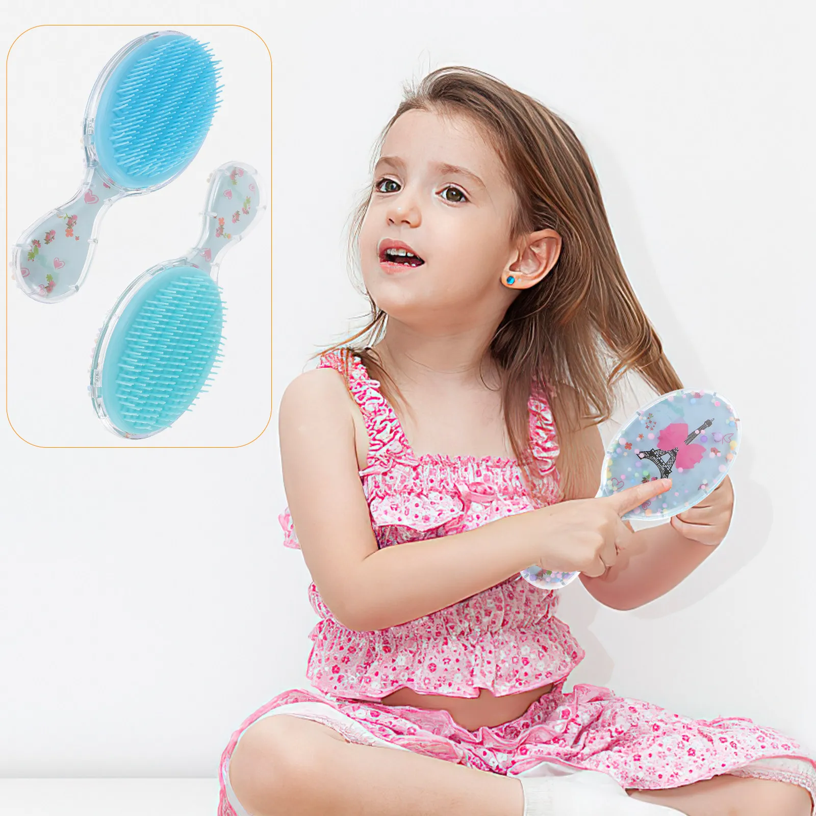 

Детская расческа-щетка овальной формы с мультяшным дизайном для девочек, портативная, для путешествий, для влажных и сухих волос, безопасный материал