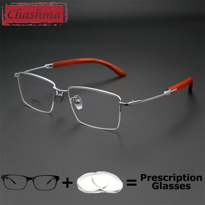 Pure Titanium Rose Wood Glasses for Men Wide Optical Frame Myopia Lenses Multifocal Glasses Ultra Light Oversize Spectacle Male