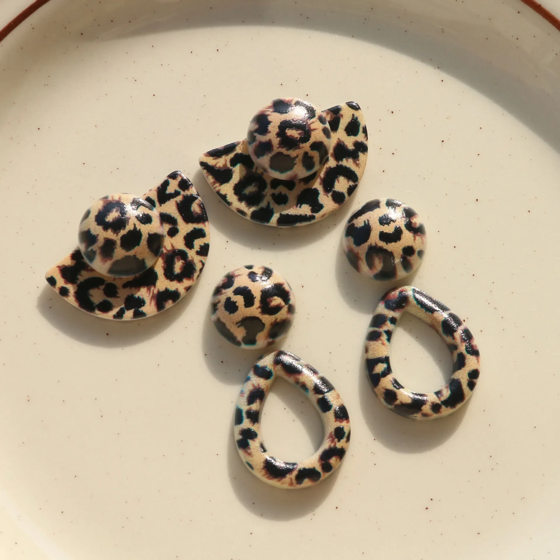 5pcs Korean leopard embossed print round half circle water drop circle acrylic accessories For DIY Jewelry Making Accessories