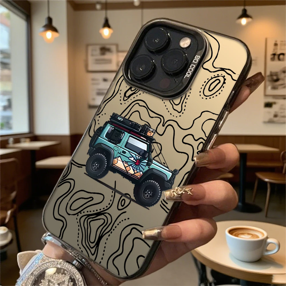 Stoßfeste Handyhülle mit Fahrzeug- und Topographiekarte für iPhone 16 15 14 13 12 11 Pro Max/Mini, kratzfeste Premium-Hartschale – Detail 2