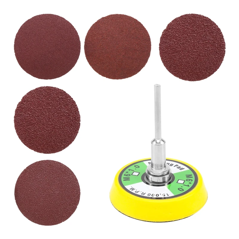 50 Pcs 2 Inch Sanding Disc 60-180 Grit Hook And Loop For Sander Machine With 1 Pc 2 Inch Drill Shank Backing Pad