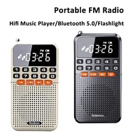Mini Radio FM Portátil con Bluetooth 5,0, antena Dual, receptor de Radio de bolsillo, altavoz, tarjeta TF, reproductor de música con linterna LED