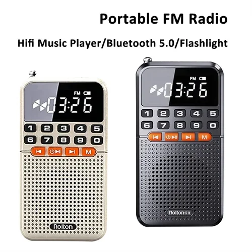 Mini Radio FM Portátil con Bluetooth 5,0, antena Dual, receptor de Radio de bolsillo, altavoz, tarjeta TF, reproductor de música con linterna LED