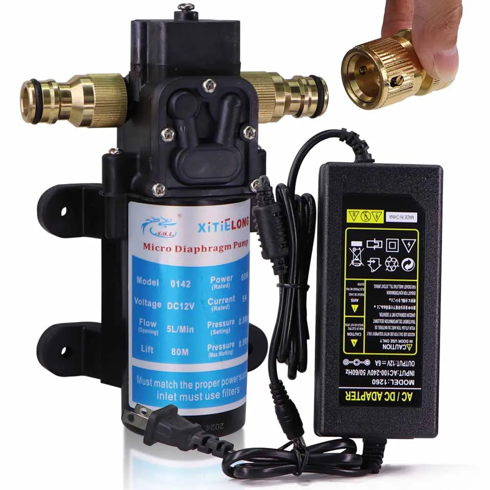 

45/60/80/100W Self-priming Pump w/ 110-240V Power Supply 16mm Quick Joint Water Pressure Diaphragm Pump for Irrigation Watering
