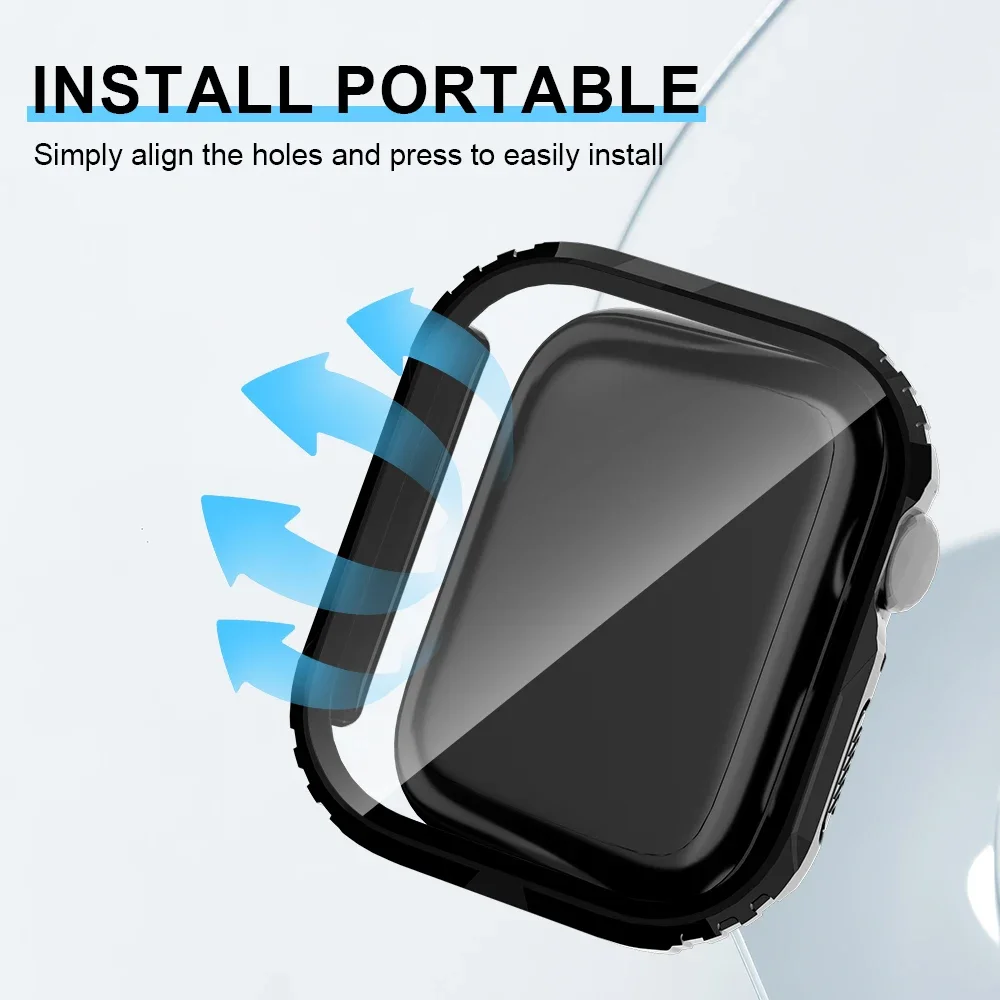 Vidrio templado + cubierta para Apple Watch 45mm 41mm 44mm 40mm Protector de pantalla funda protectora dura de PC para iWatch 9 8 7 6 5 4 SE