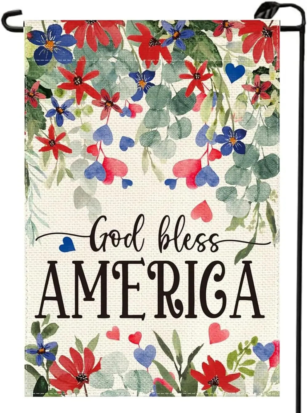 Patriotic 4th of July Floral Garden Flag 12x18 Inch Double Sided Independence Day Flowers Yard Outdoor Decoration(C)