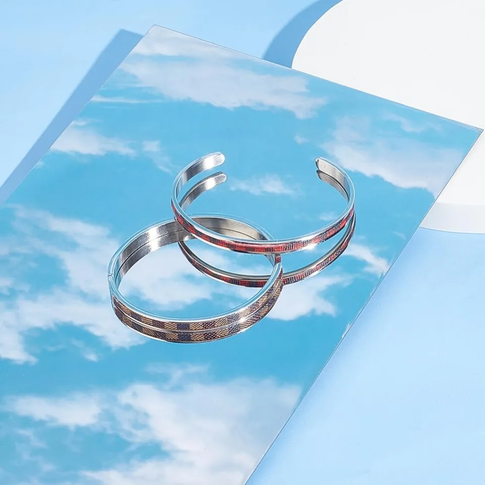 4Pcs 2 Styles Grooved Cuff Bangle 5.1cm Inner 201 Stainless Steel