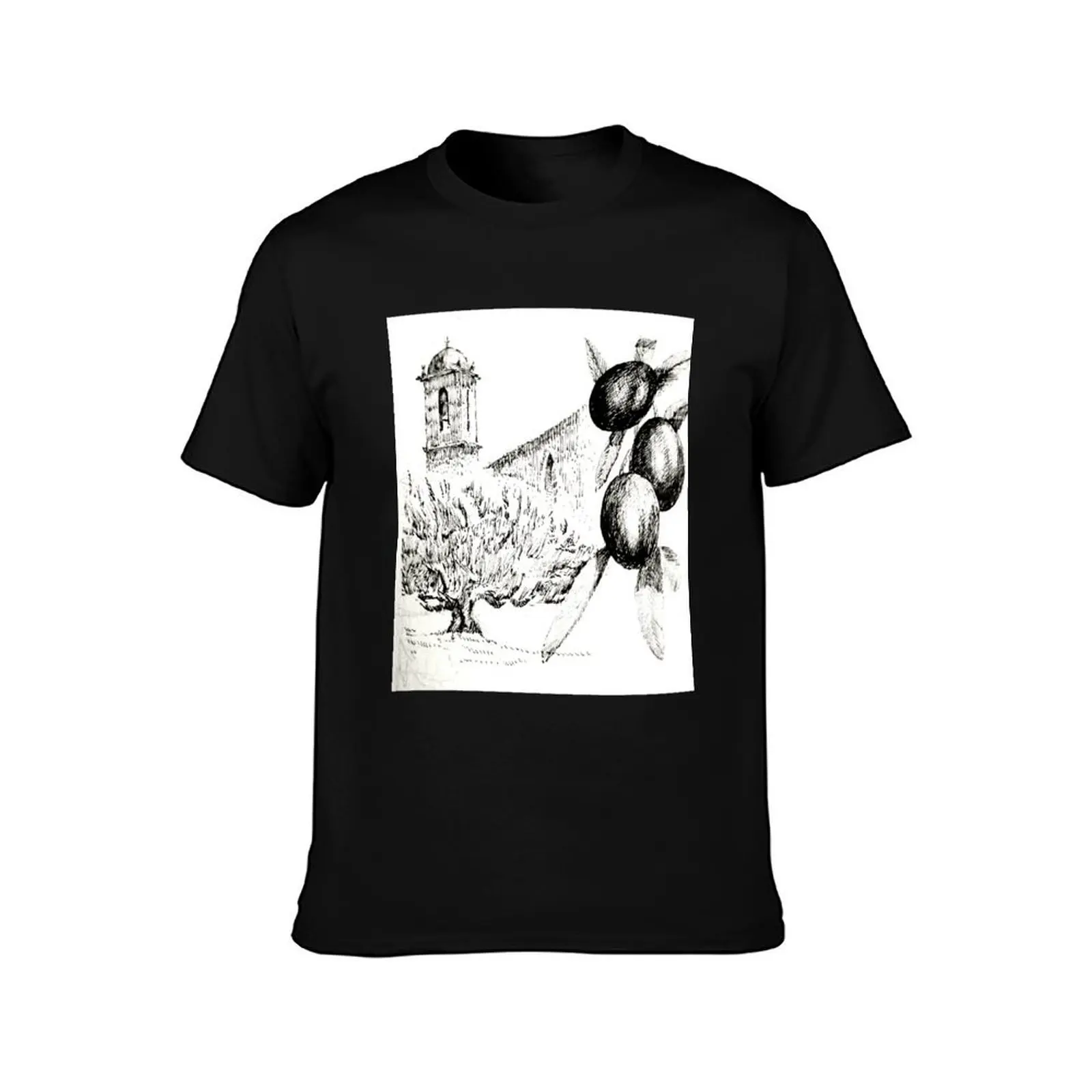 Olives, hatching. T-Shirt, Summer Casual Cotton Tee, Oversized Streetwear Tops, Vintage Graphic Print, Loose Fit Short Sleeve