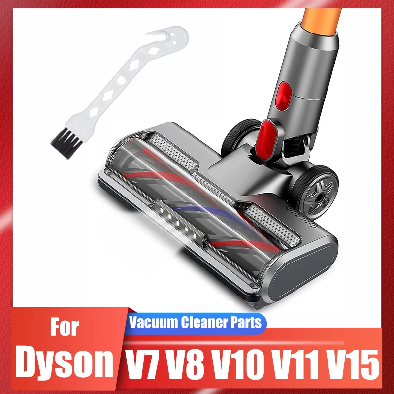 Motorised Electric Turbo Brush For Dyson V7 V8 V10 V11 V15 Vacuum with Roller Bristles for Carpet Parquet Tiles with LED Light