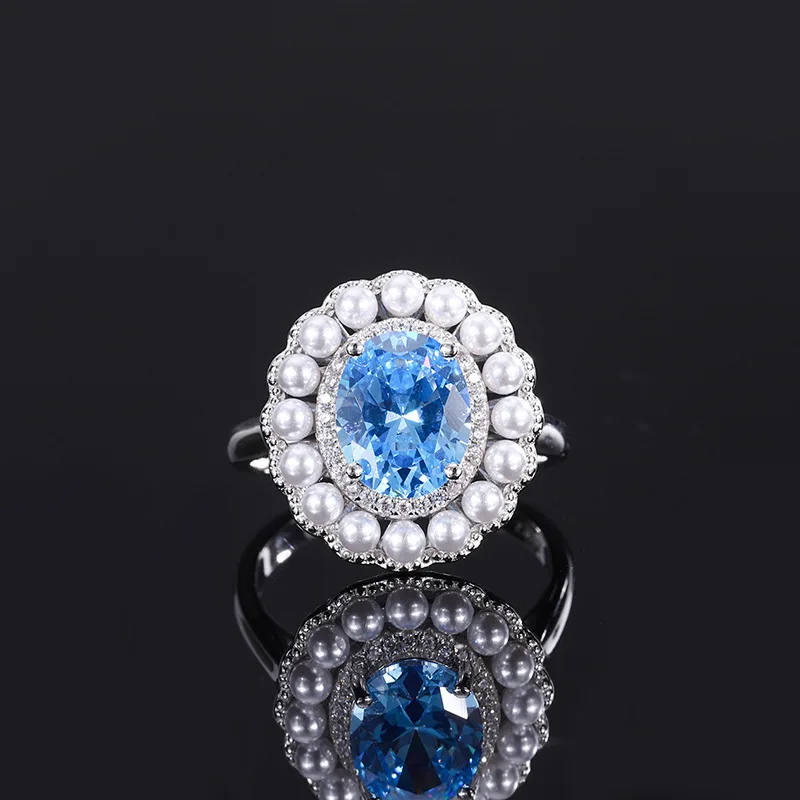 S925 Full body silver Tiktok hot sale for ladies, personalized color treasure, red treasure, sea blue treasure, pearl jewelry ri