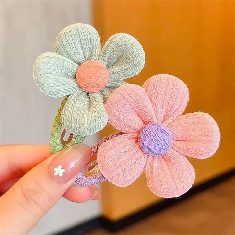 2pcs Cute Cartoon Flower Hair Clips - Non-Crease Snap Barrettes for Women and Girls