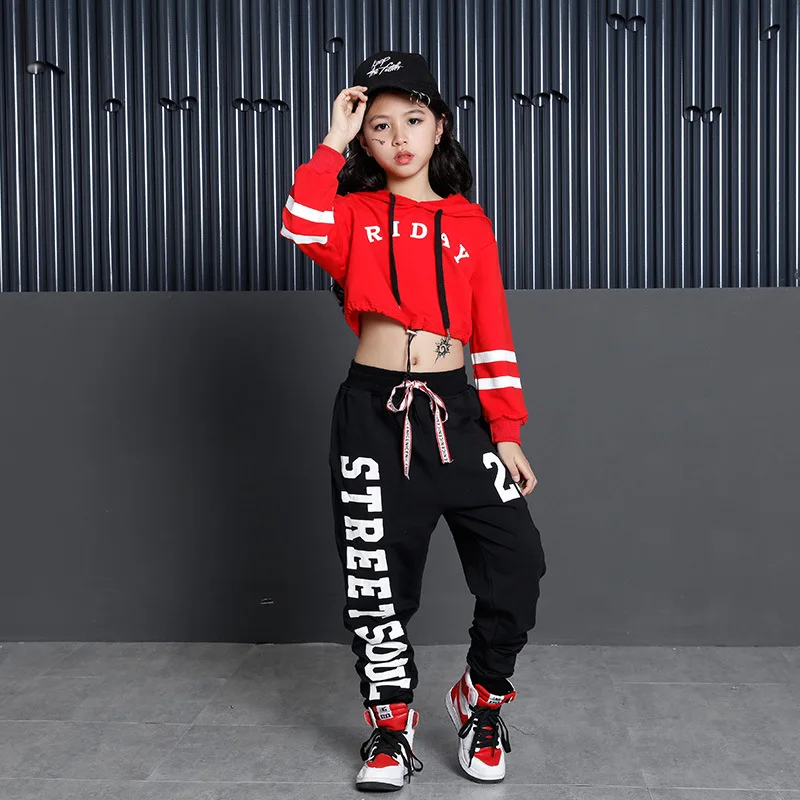 Moderne HipHop Jazz Tanz Performance Kostüm tragen Kinder Hip Hop Outfits Hoodie Sweatshirt Crop Tops Jogger Hosen Mädchen Jungen