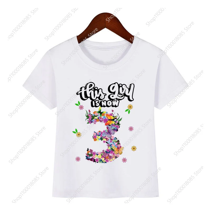 Girls Number 1-9 Printed T-shirt This girl is now 2 years old Casual Fashion Short sleeved Birthday T-shirt