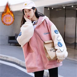 Thickened Lamb Wool Love Cotton Coat Women's 2022 Winter Clothing Net Red Age-reducing Loose Females Cotton Clothes Top Tide X05