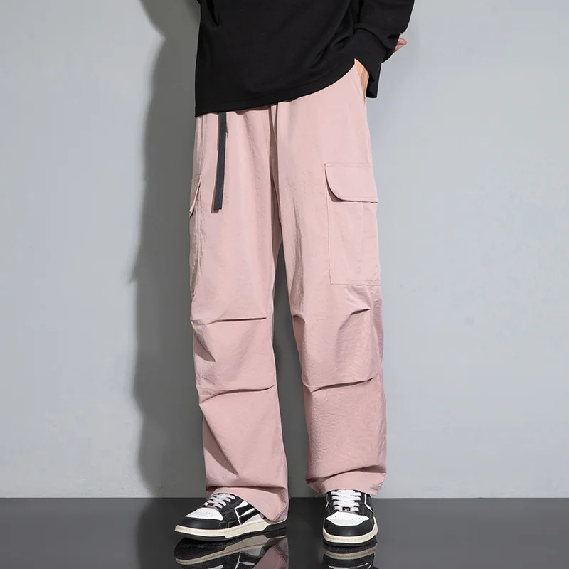 Spring and Autumn Men\'s Style High Waist Loose Wide Leg Pants Vintage Fashion Casual Pockets Workwear Casual Trousers