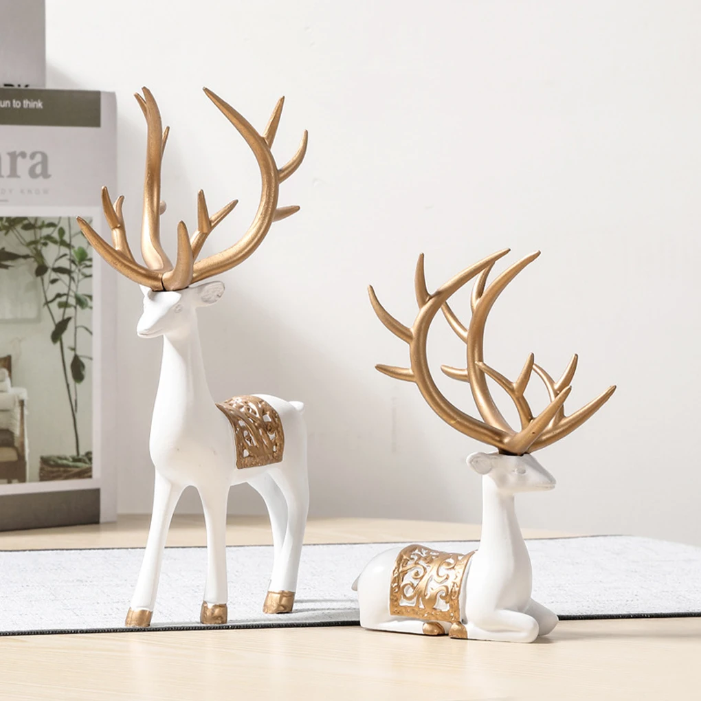 Luxury Deer Statue Reindeer Figurines Resin Elk Sculpture Living Room  Home Decor Christmas Decoration Tabletop Ornaments