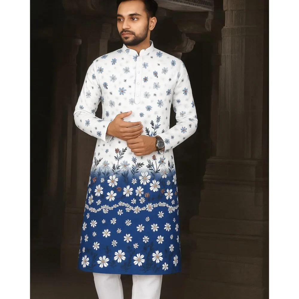 

Мужской Ближневосточный халат с этническим принтом и воротником-стойкой, молодежная рубашка средней длины, роскошное пальто Arabischer Kleidung Herren, мусульманские подарки