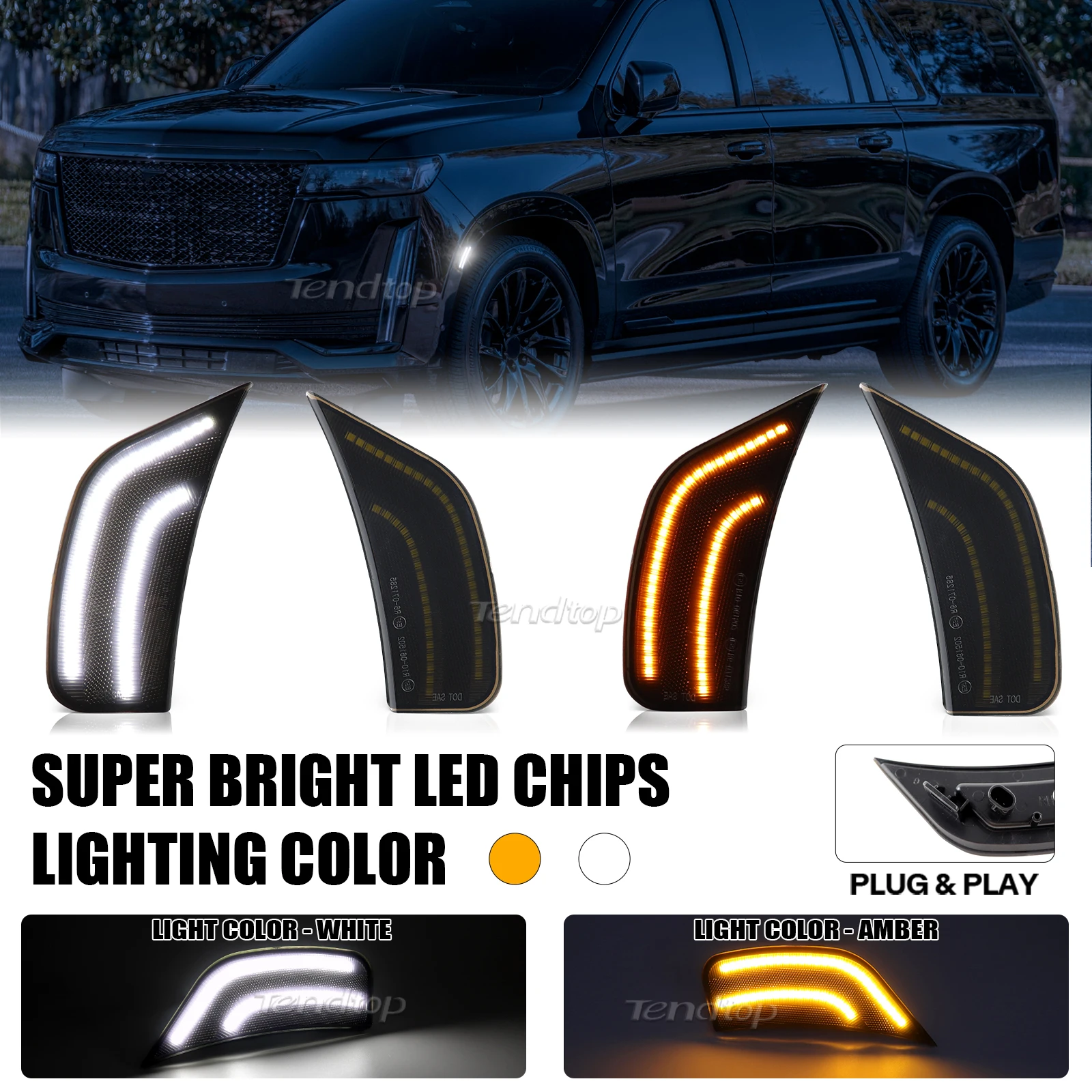 

Smoked Lens LED Side Bumper Light For Chevrolet Suburban Tahoe For Cadillac Escalade ESV GMC Yukon 2021 -2023 Front Side Lamps