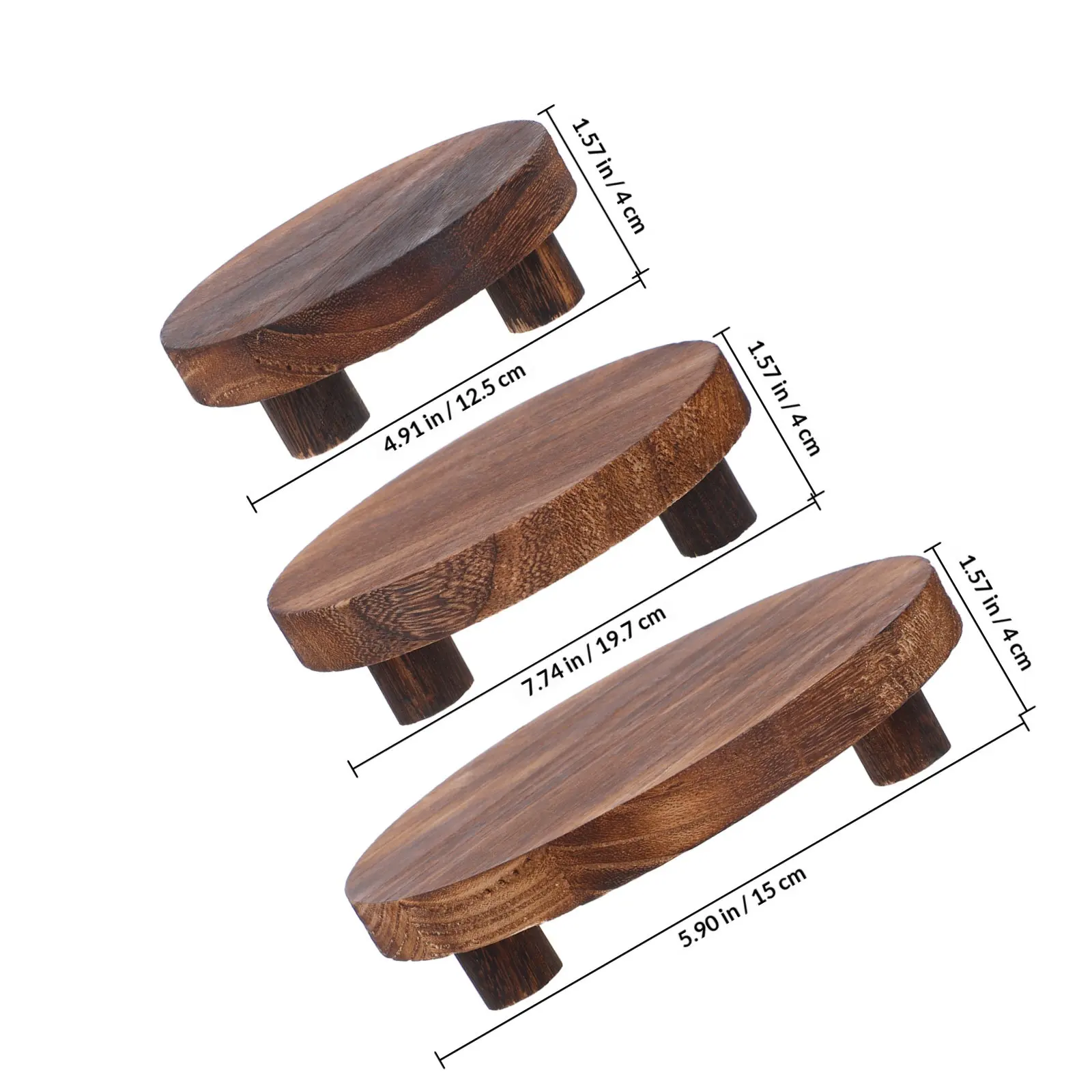 3Pcs Exquisite Crafted Wooden Plant Stool Round Pedestal Stand for Succulents Orchids Home Office Flower Shop Table Display Rack