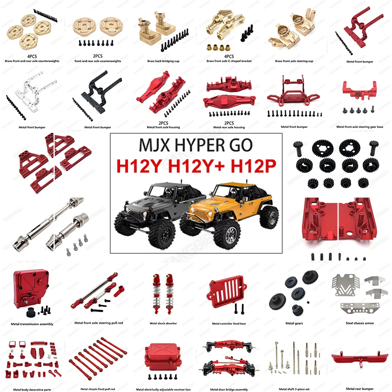 MJX HYPER GO H12Y H12Y+ 1/12 Metall-Upgrade-Teile Stoßdämpferhalterungen/Karosserie-Dekoration/Zugstangen/Vordere und Hintere Stoßfänger/Antriebswellen