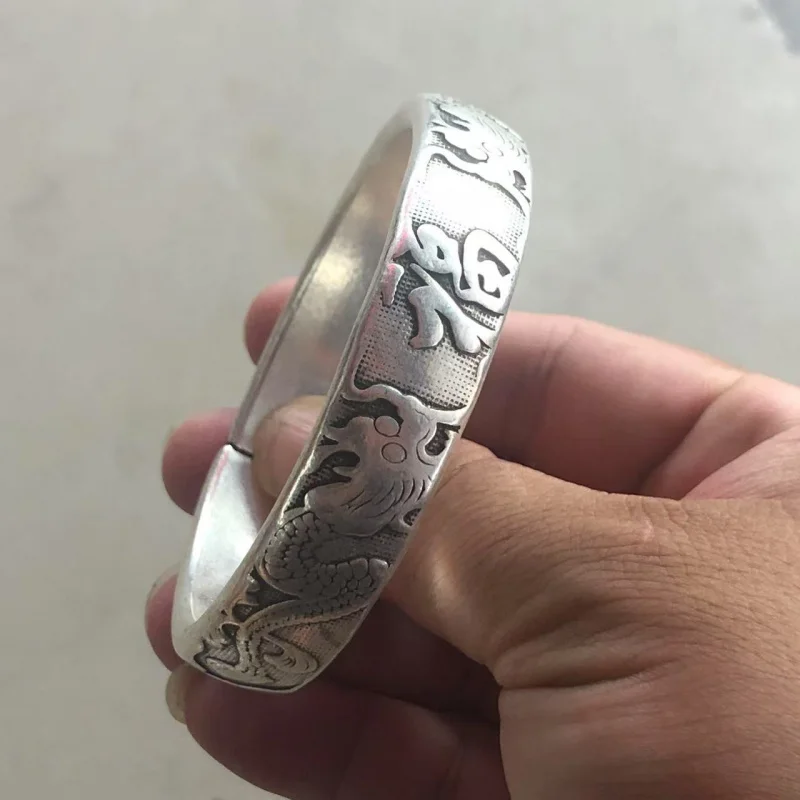 Ethnic Tibetan Miao Silver Hand Bracelet Vintage Style Jewelry Women Carved