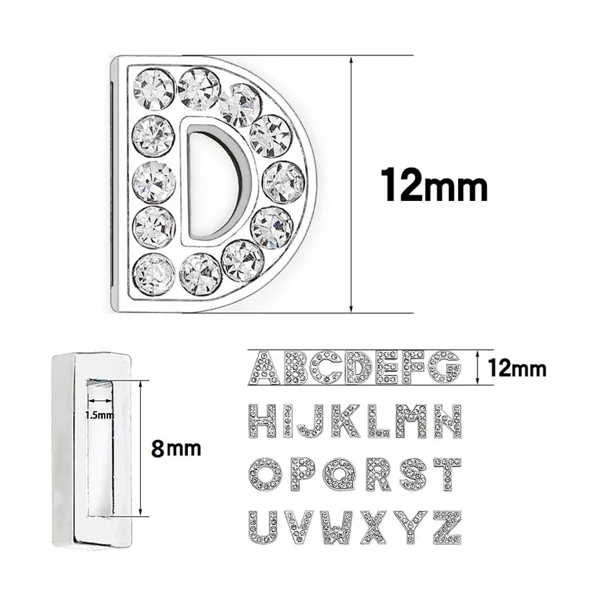 50pcs 8mm A-Z Full Rhinestone Slide Letters Wear Letters Fit Wristbands and Pet Collar DIY Accessories