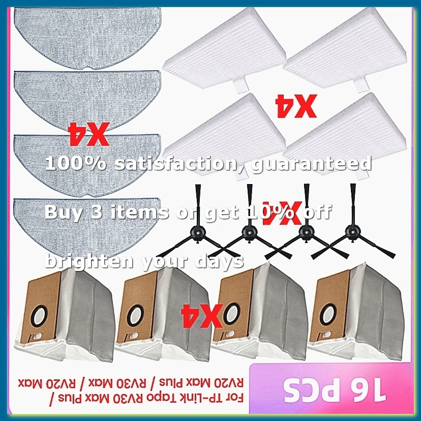 Vacuum Parts Dust Bag Hepa Filter Side Brush Mop Cloth for RV30 RV20 RV30 Max RV20 Max