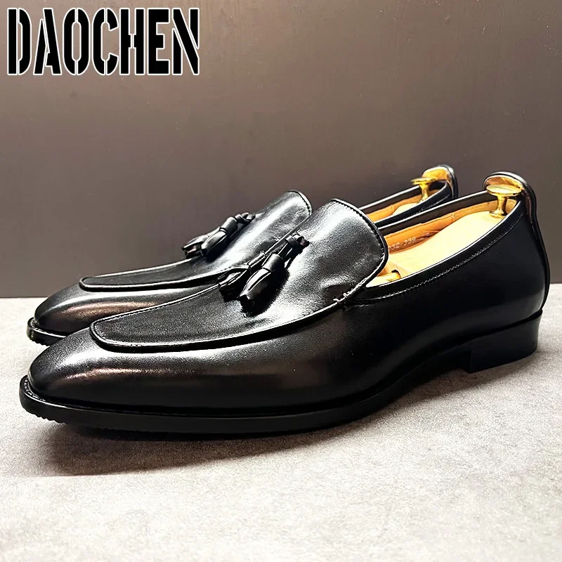 Elegant Casual Man Dress Leather Shoes Black Brown Pointed Toe Slip On Men Shoes Office Business Wedding Loafers For Men